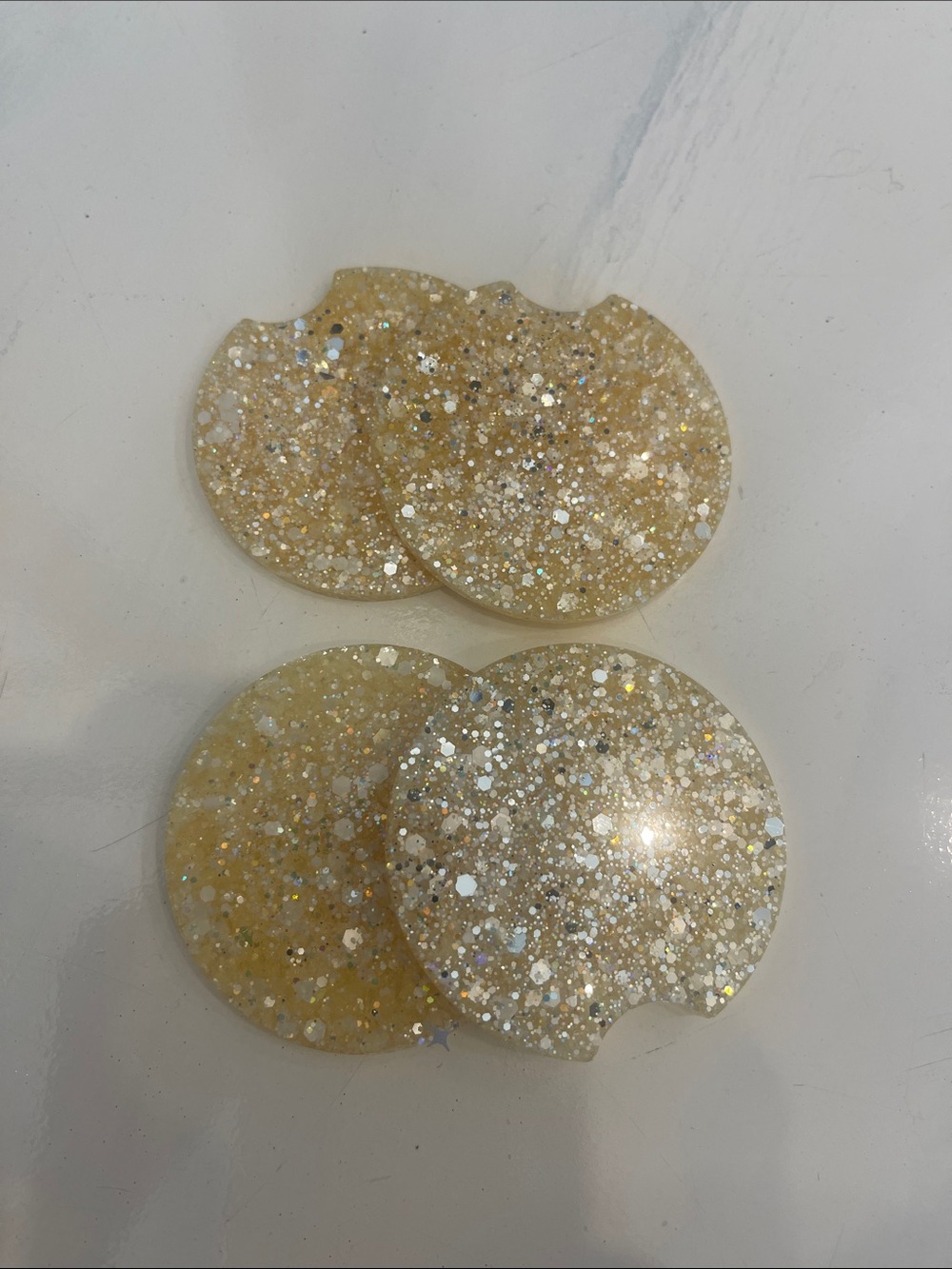 Gold Glitter Resin Car Coasters - Set of 4
